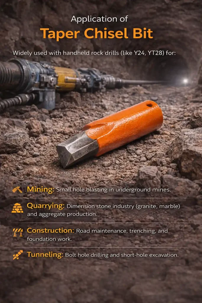 Aplicación de la broca de cincel cónica