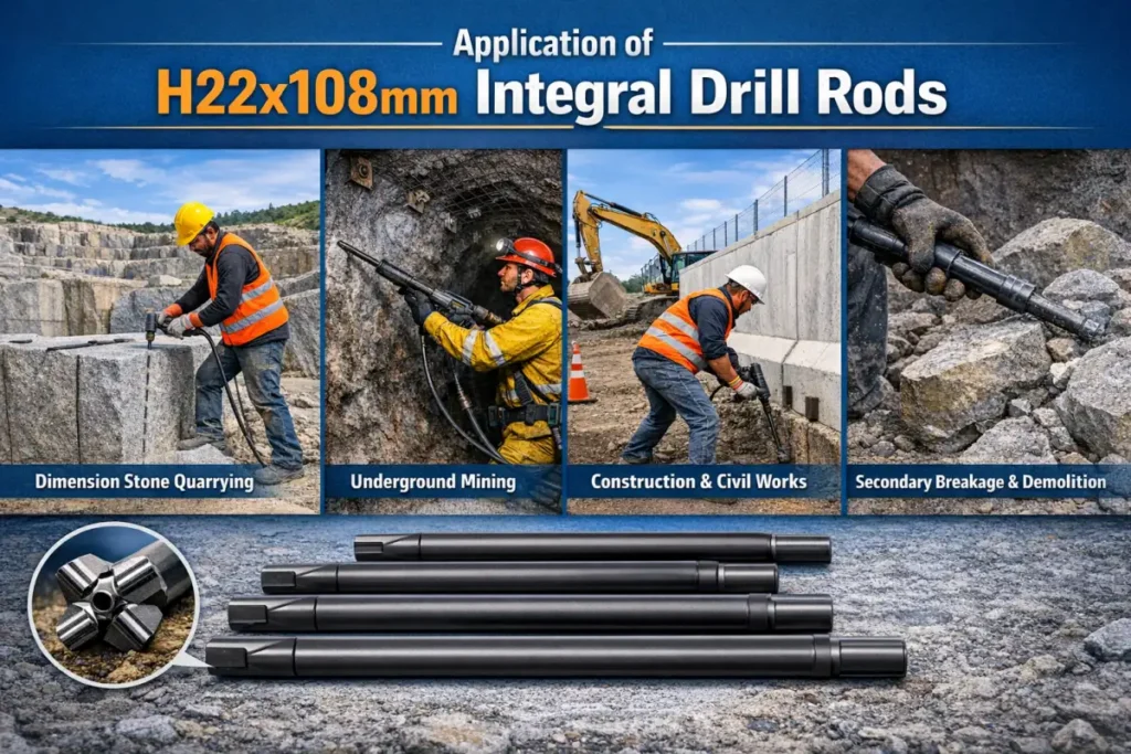 Application of H22x108mm Integral Drill Rods